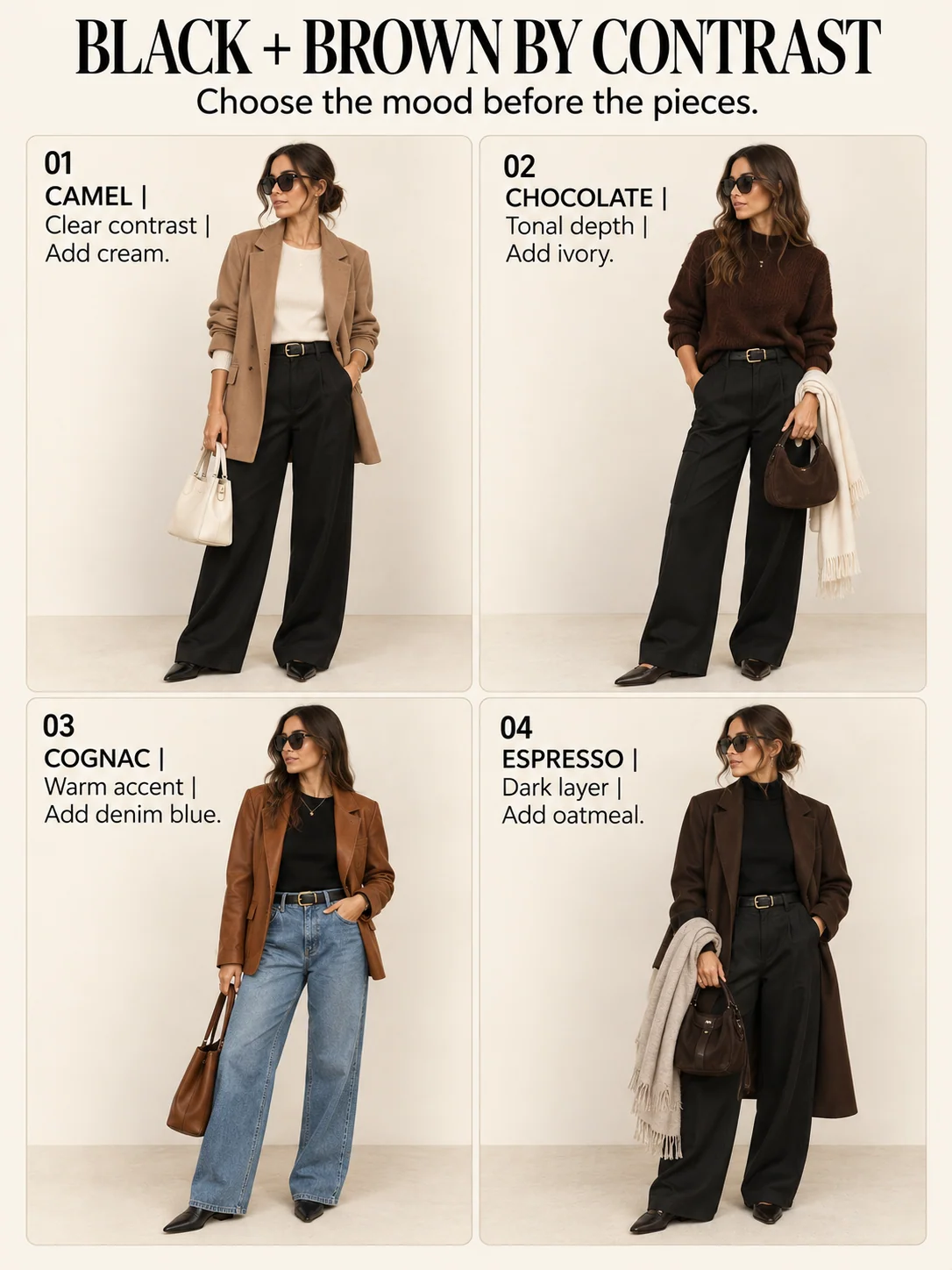 Educational guide titled BLACK + BROWN BY CONTRAST