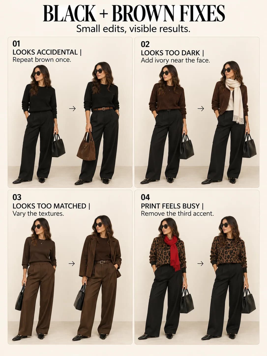 Educational guide titled BLACK + BROWN FIXES