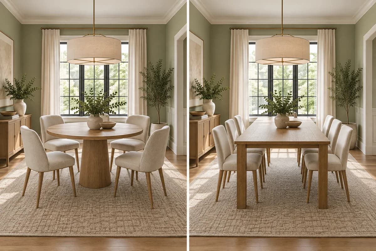 Controlled photographic comparison for round vs rectangular dining table