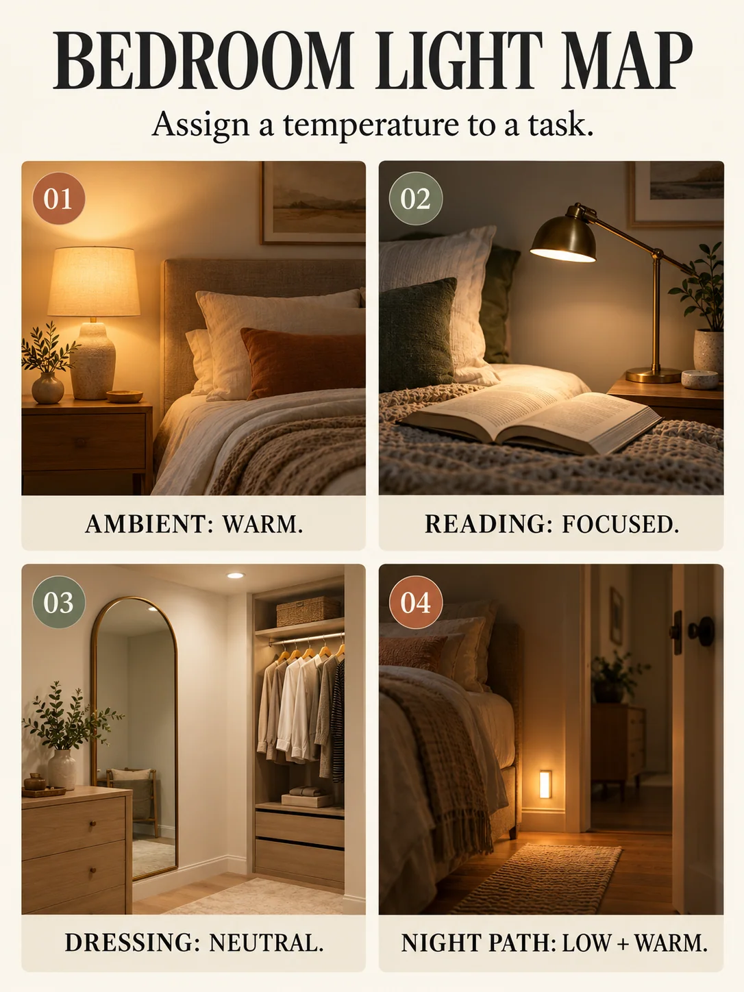 BEDROOM LIGHT MAP guide for warm vs cool light for bedroom