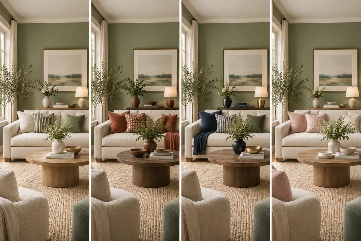 Controlled photographic comparison for what colors go with sage green walls