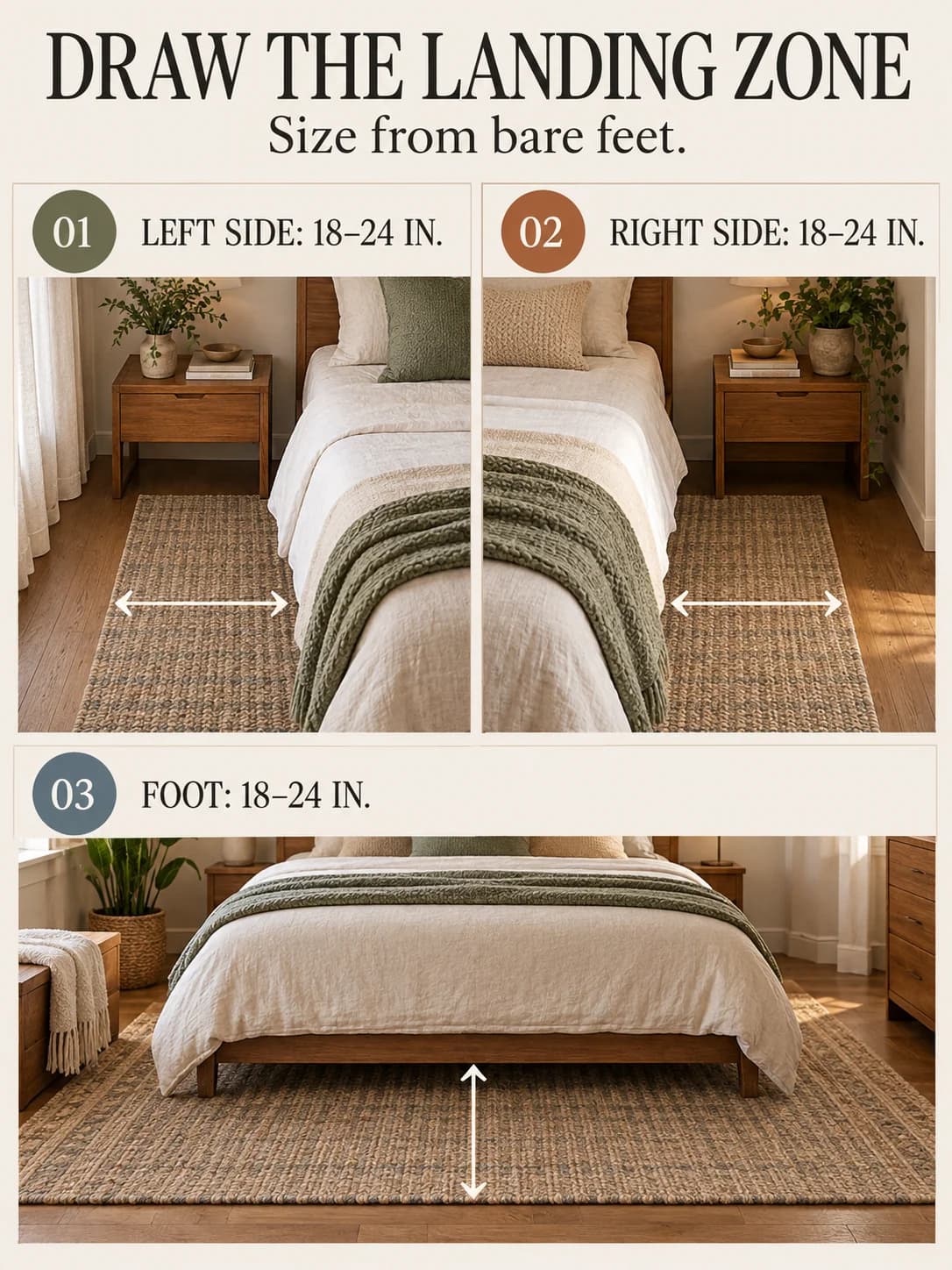 DRAW THE LANDING ZONE guide for what size rug under bed