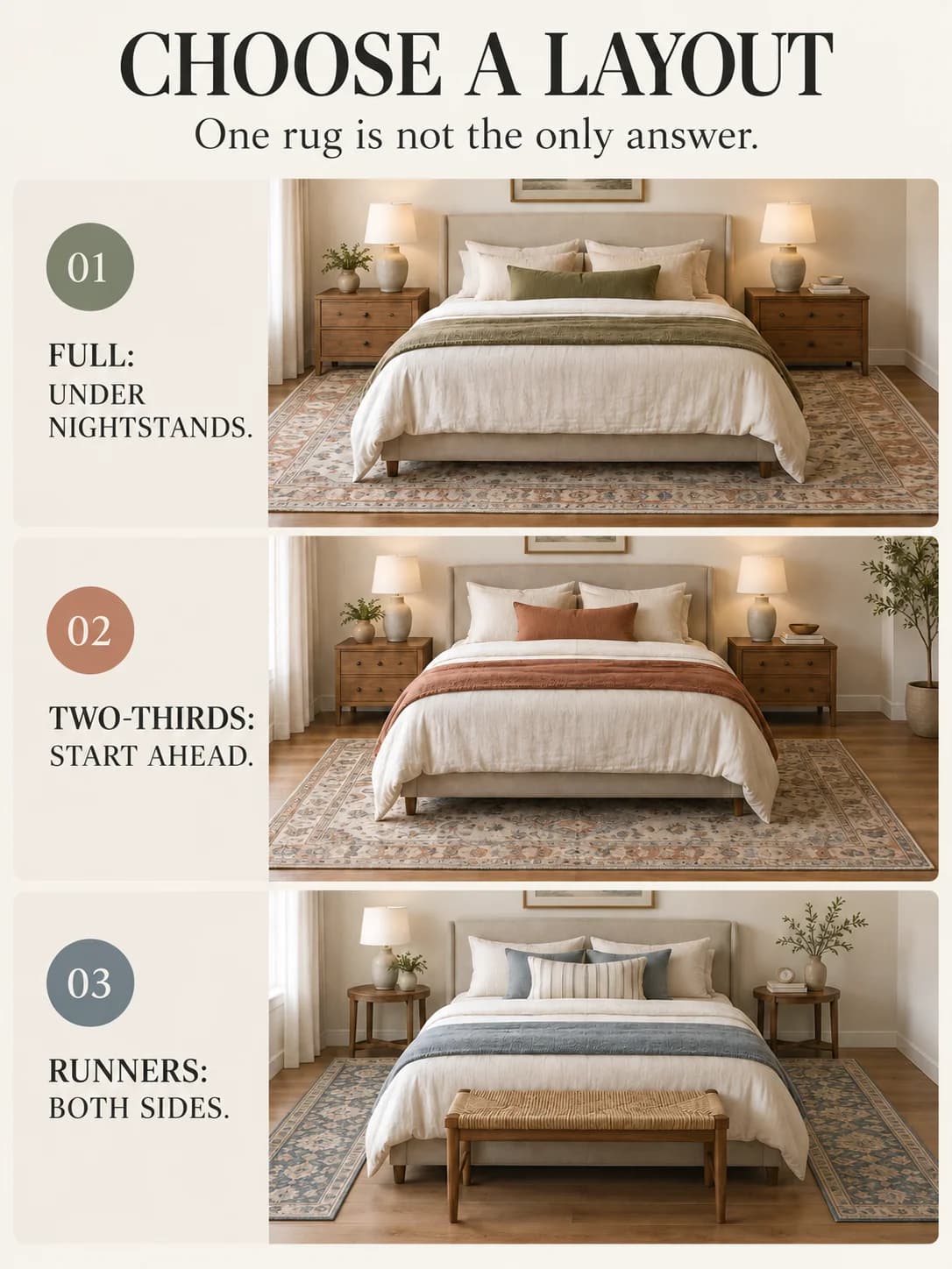 CHOOSE A LAYOUT guide for what size rug under bed