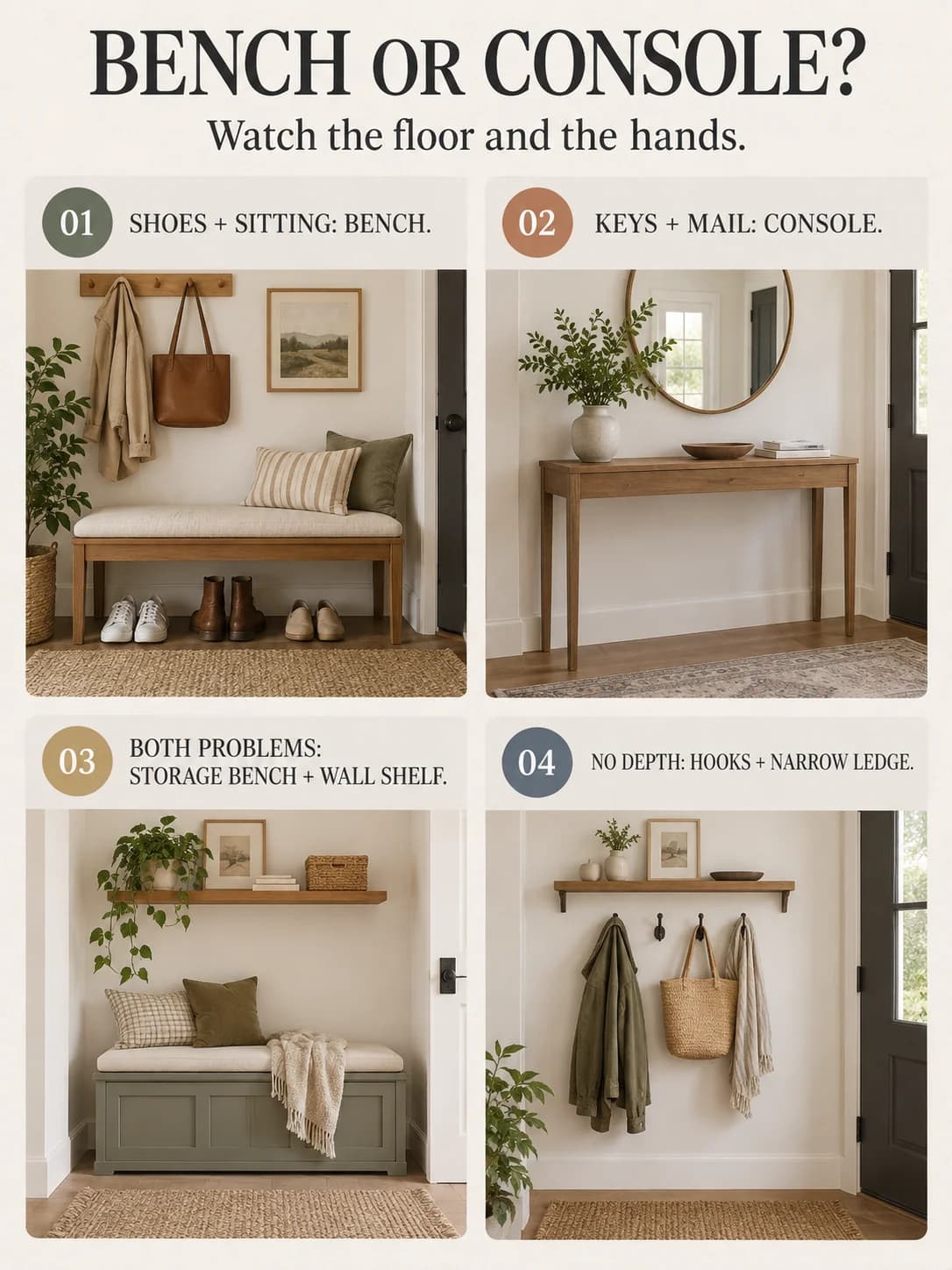 BENCH OR CONSOLE? guide for entryway bench vs console table