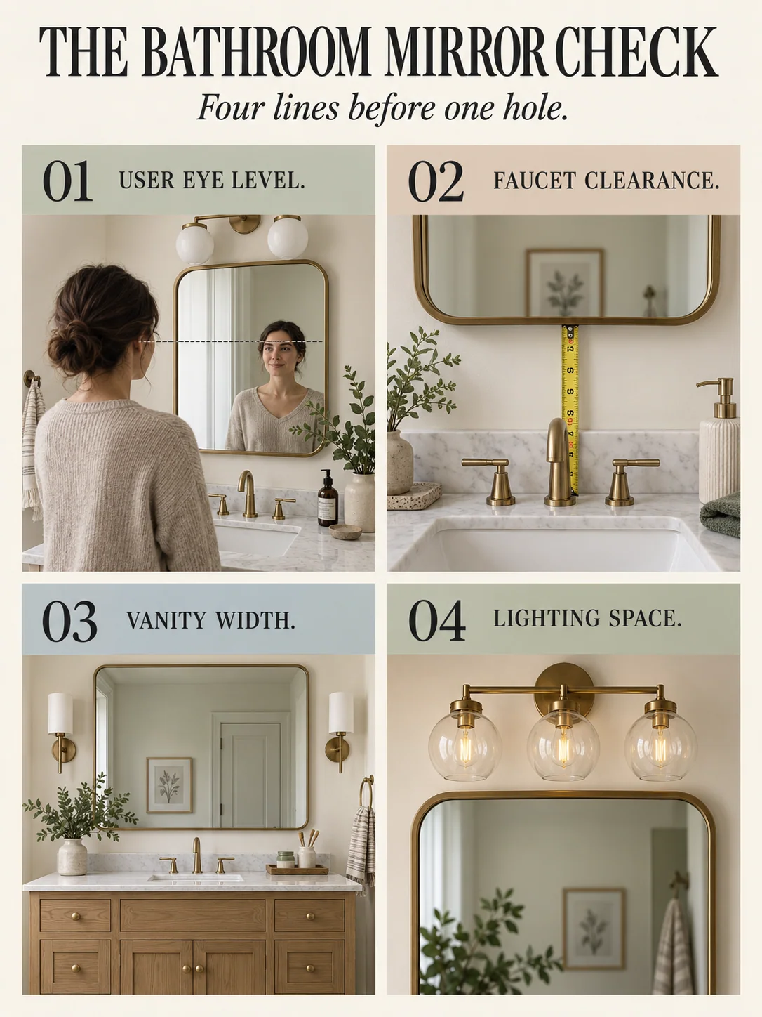 THE BATHROOM MIRROR CHECK guide for how high to hang a bathroom mirror