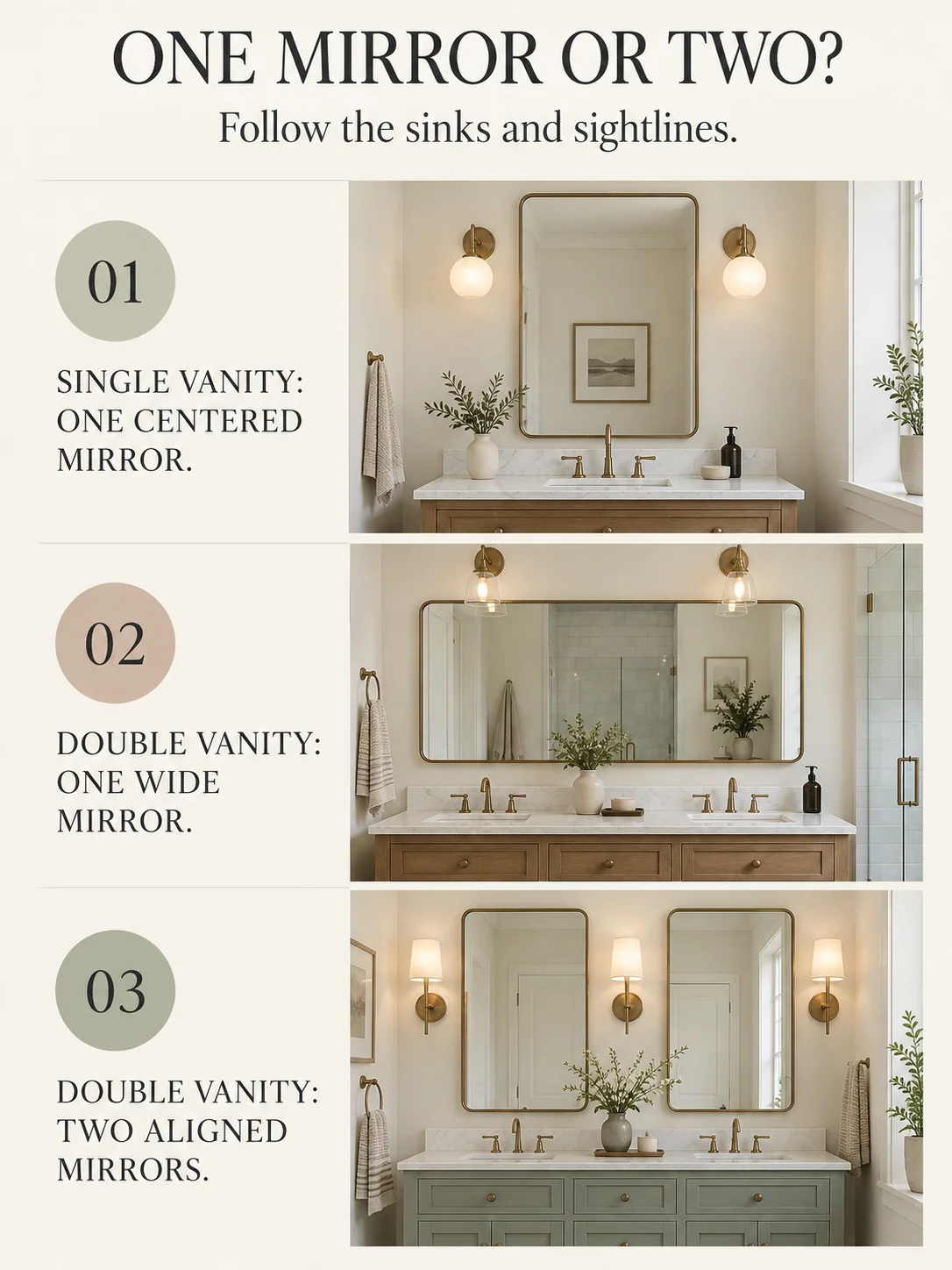 ONE MIRROR OR TWO? guide for how high to hang a bathroom mirror