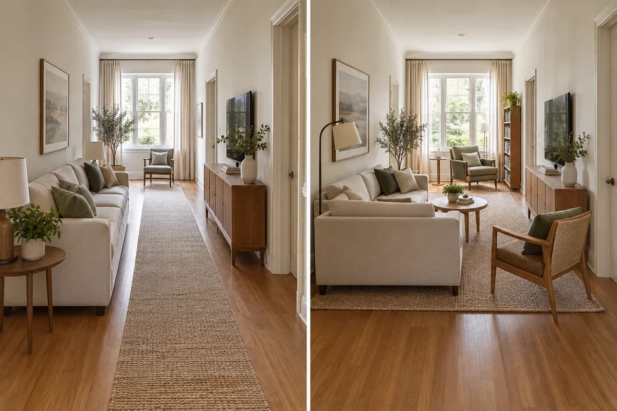 Controlled comparison for how to arrange a long narrow living room