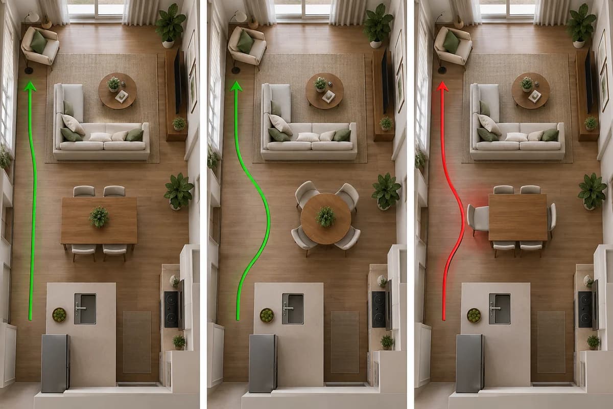 Controlled comparison for how to arrange a small living dining room