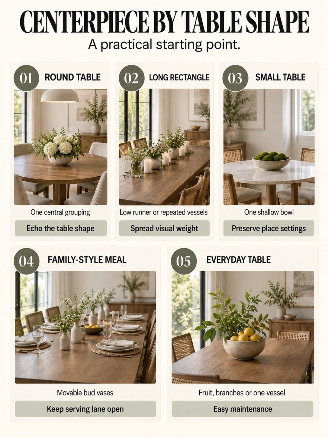 Educational guide: centerpiece by table shape