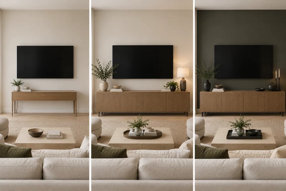 Controlled photographic comparison for how to decorate around a TV