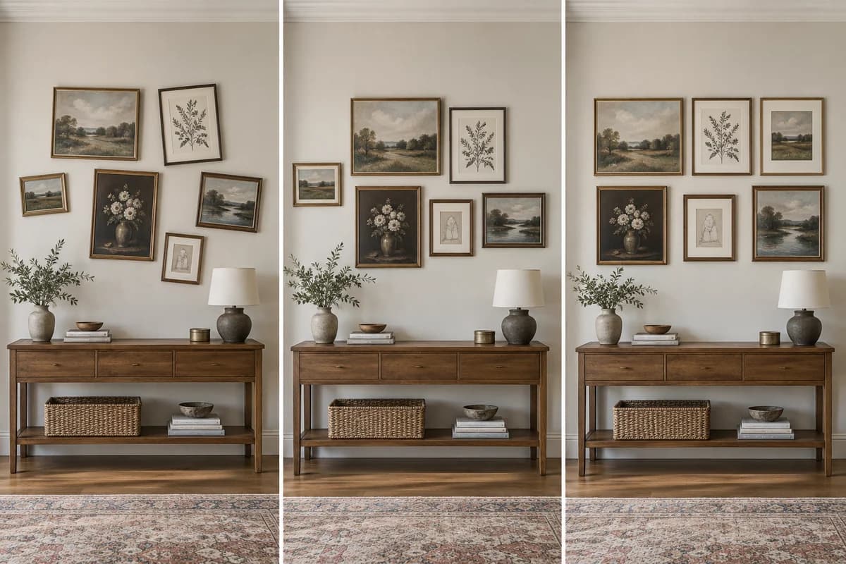 Controlled photographic comparison for how to hang a gallery wall