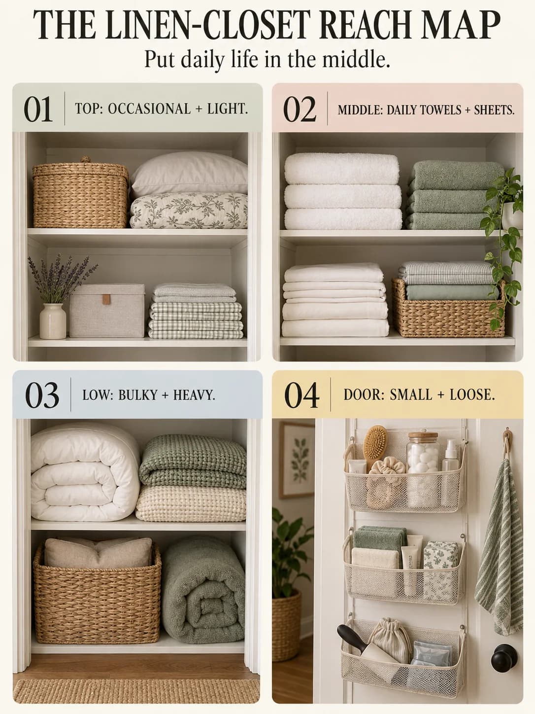 THE LINEN-CLOSET REACH MAP guide for how to organize a linen closet