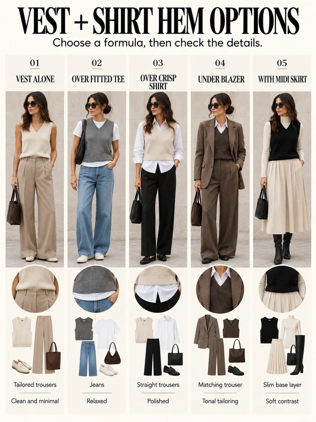 Educational guide: vest + shirt hem options