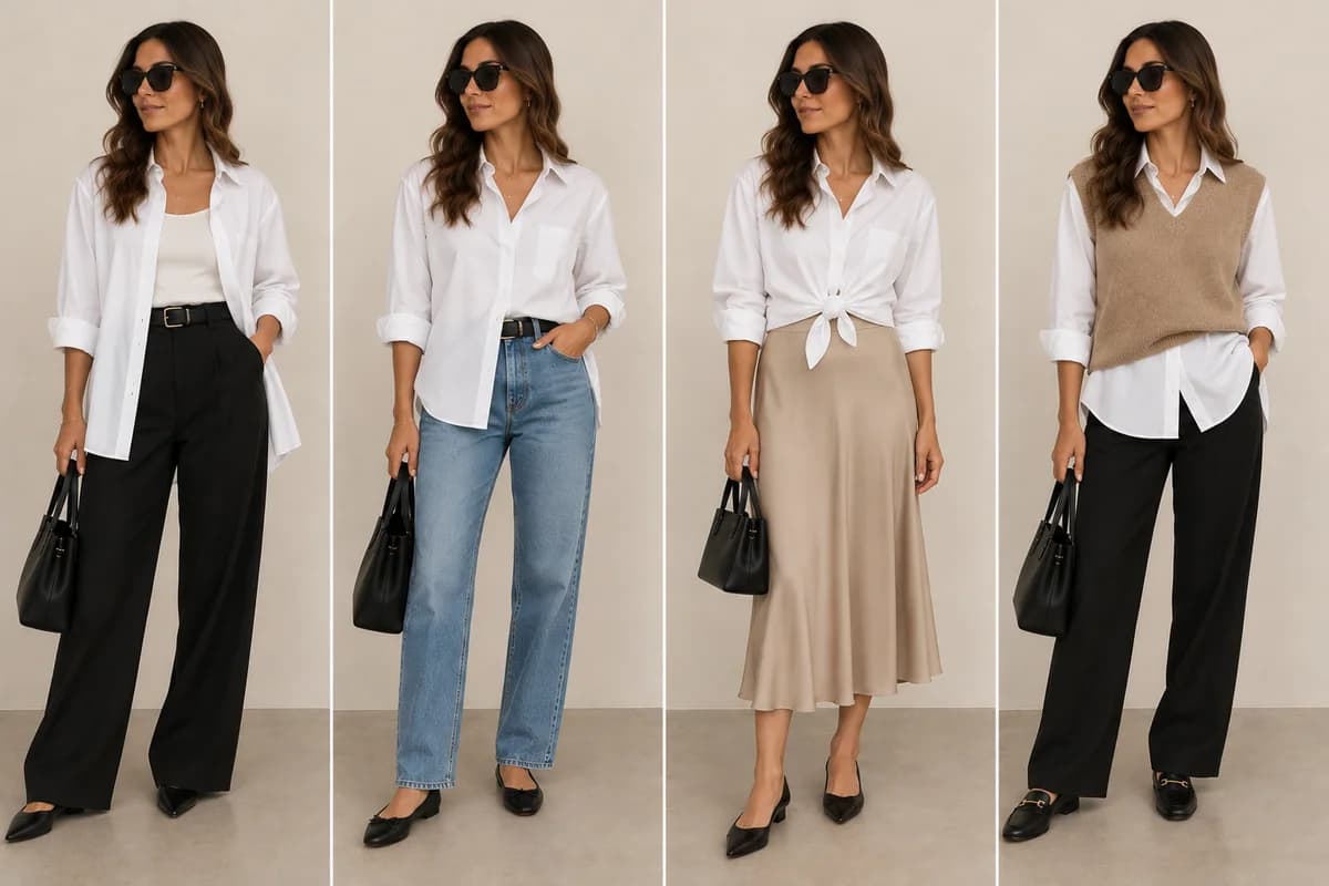 Controlled photographic comparison for how to style a white button down shirt women