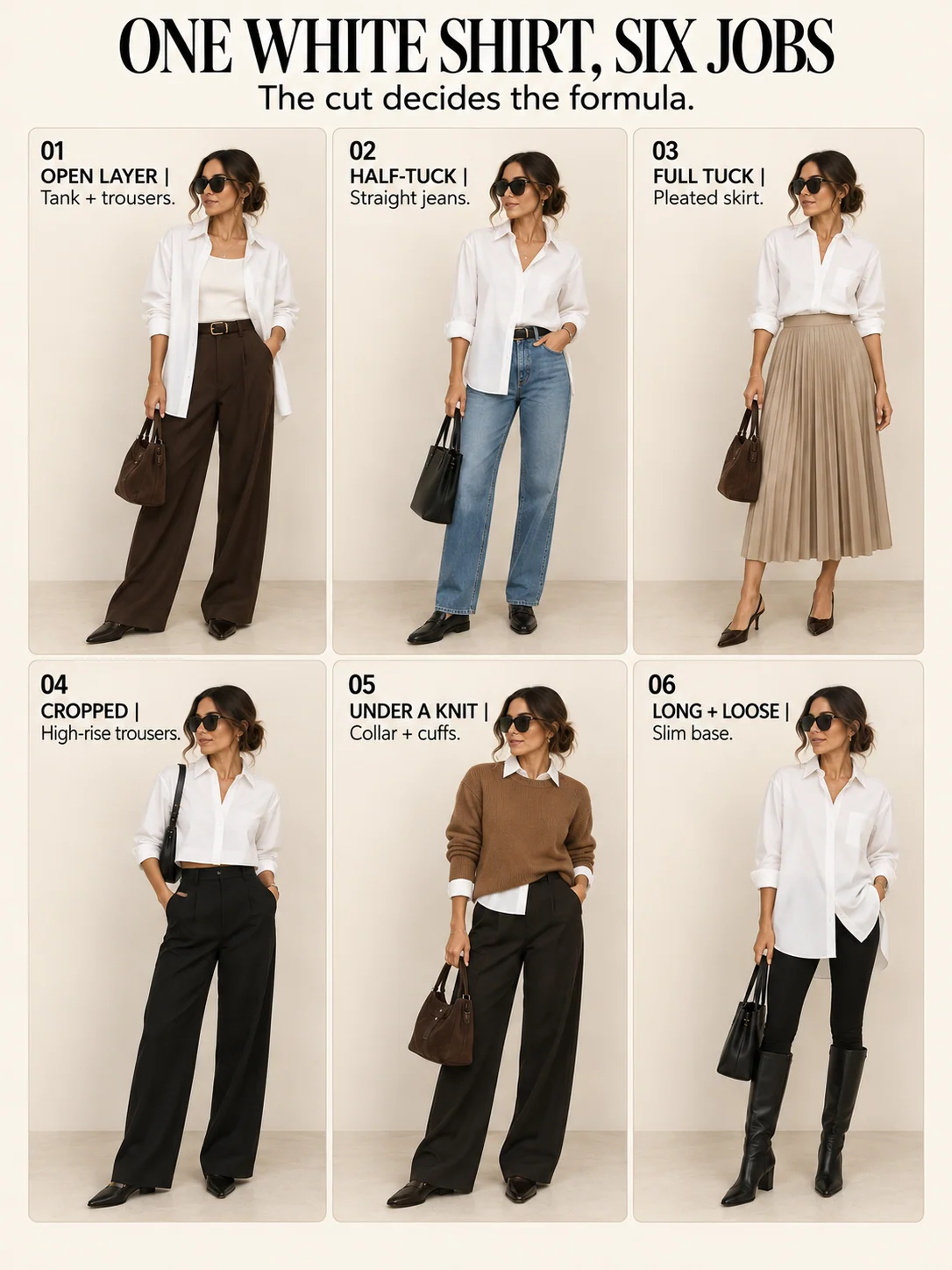 Educational guide titled ONE WHITE SHIRT, SIX JOBS