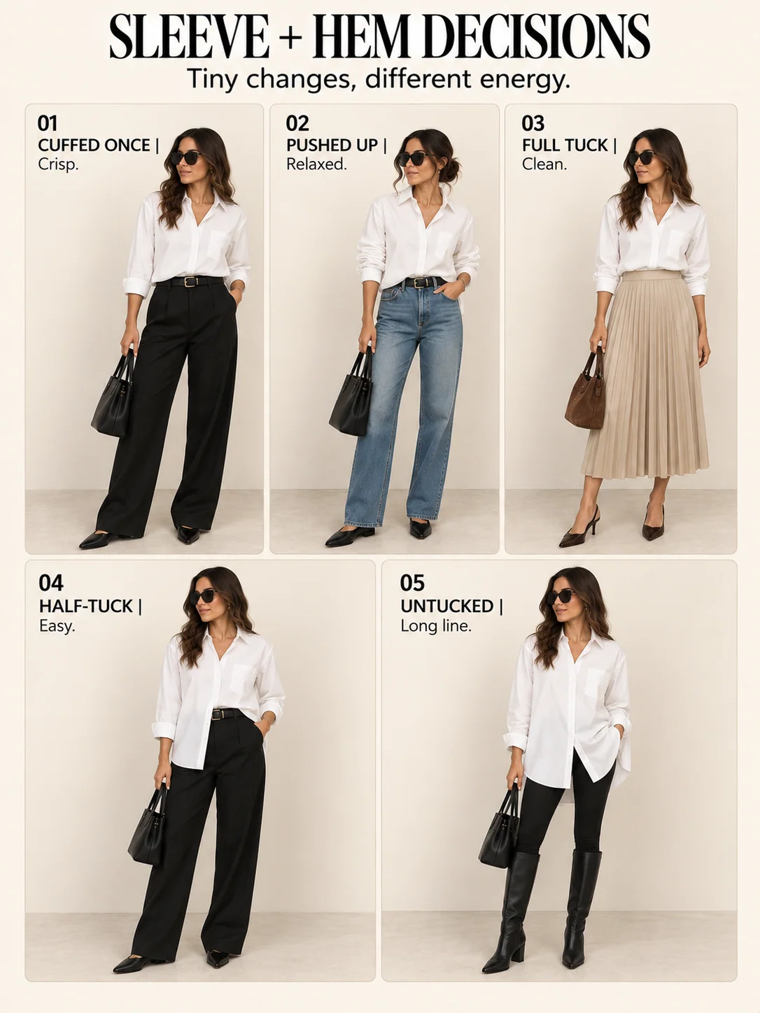 Educational guide titled SLEEVE + HEM DECISIONS