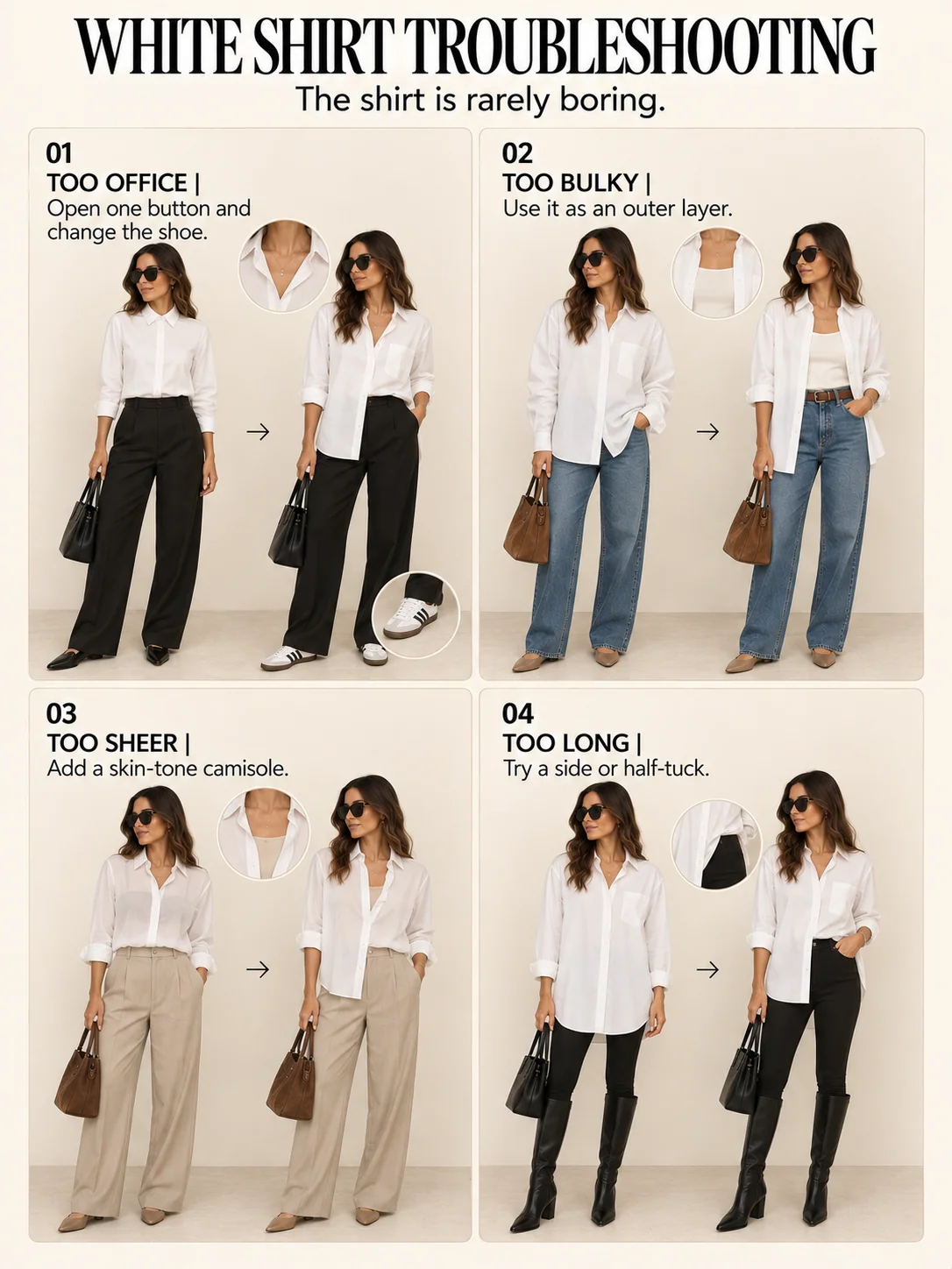 Educational guide titled WHITE SHIRT TROUBLESHOOTING