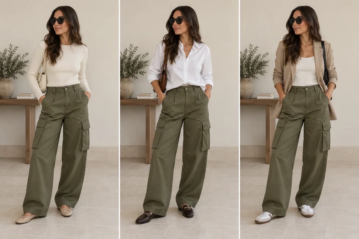 Controlled photographic comparison for how to style cargo pants women