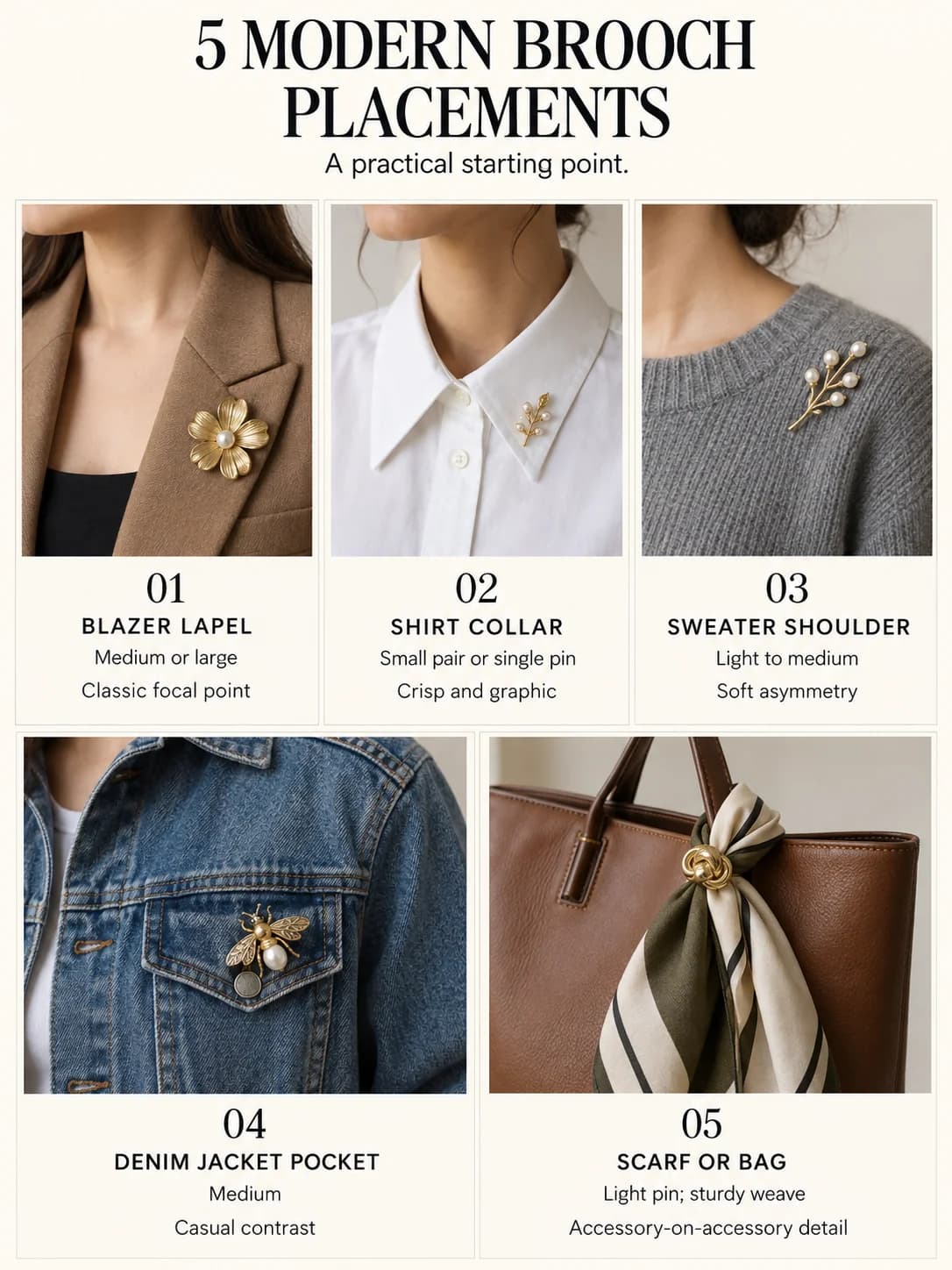 Educational guide: 5 modern brooch placements