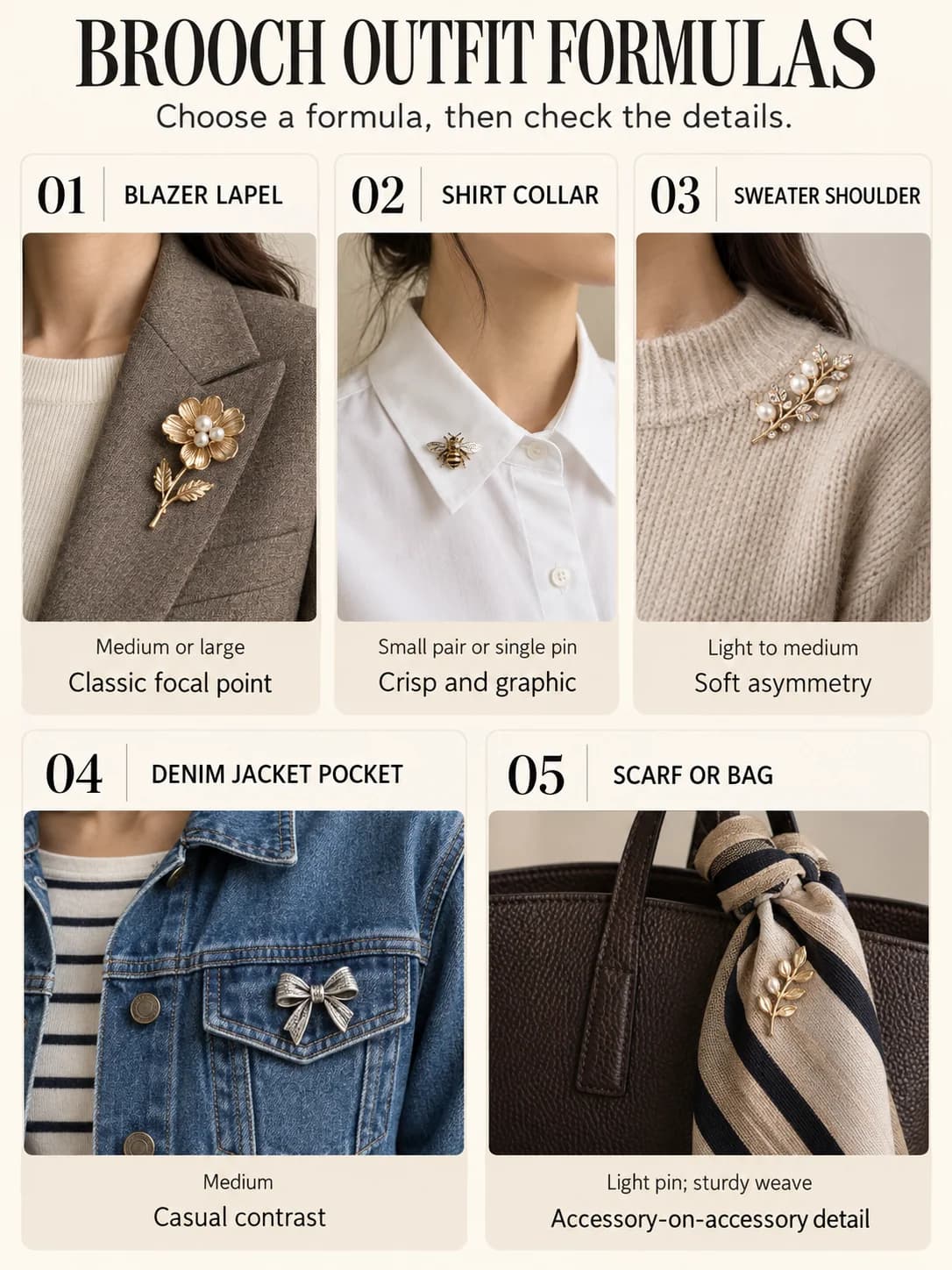 Educational guide: brooch outfit formulas