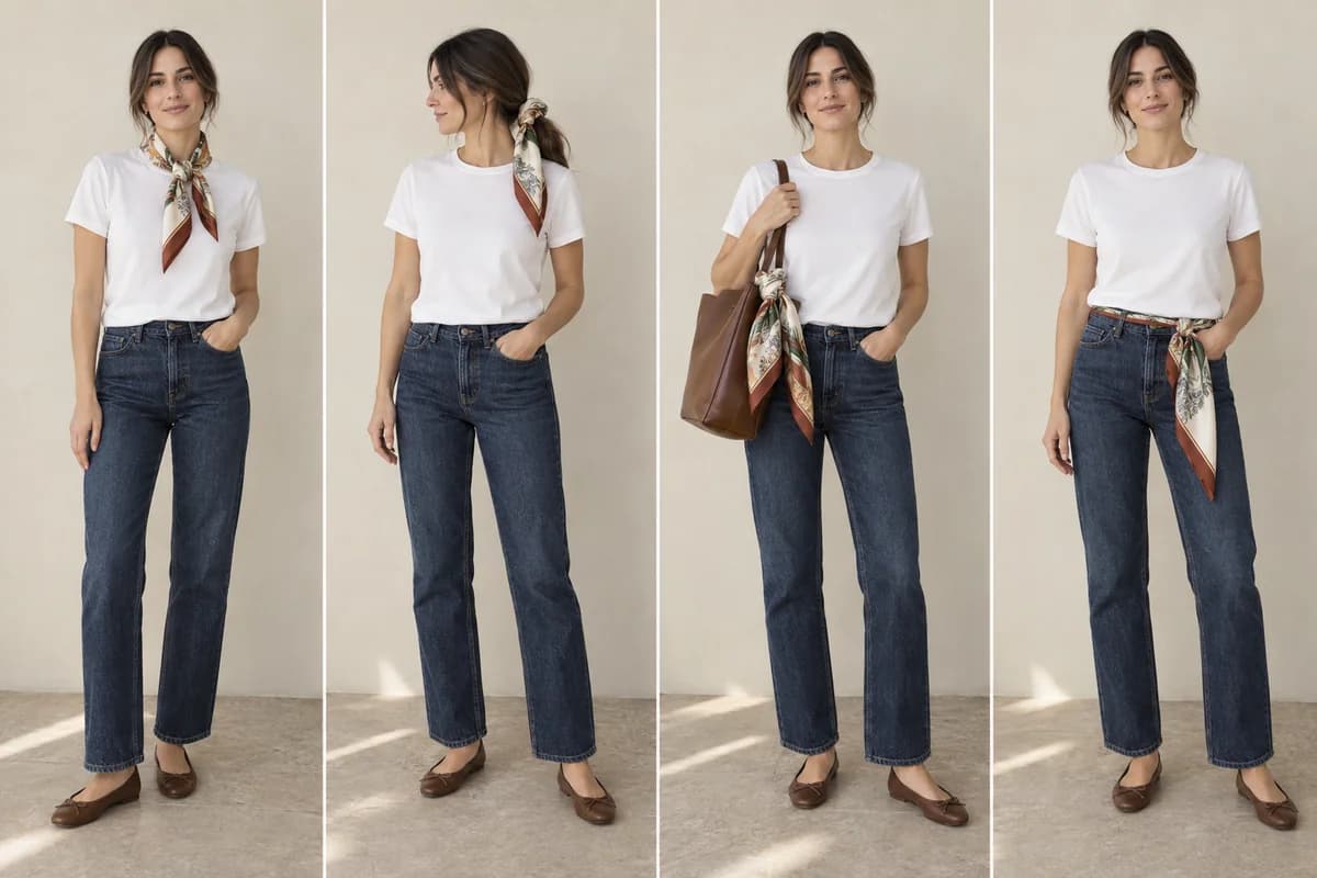 Controlled photographic comparison for how to wear a silk scarf