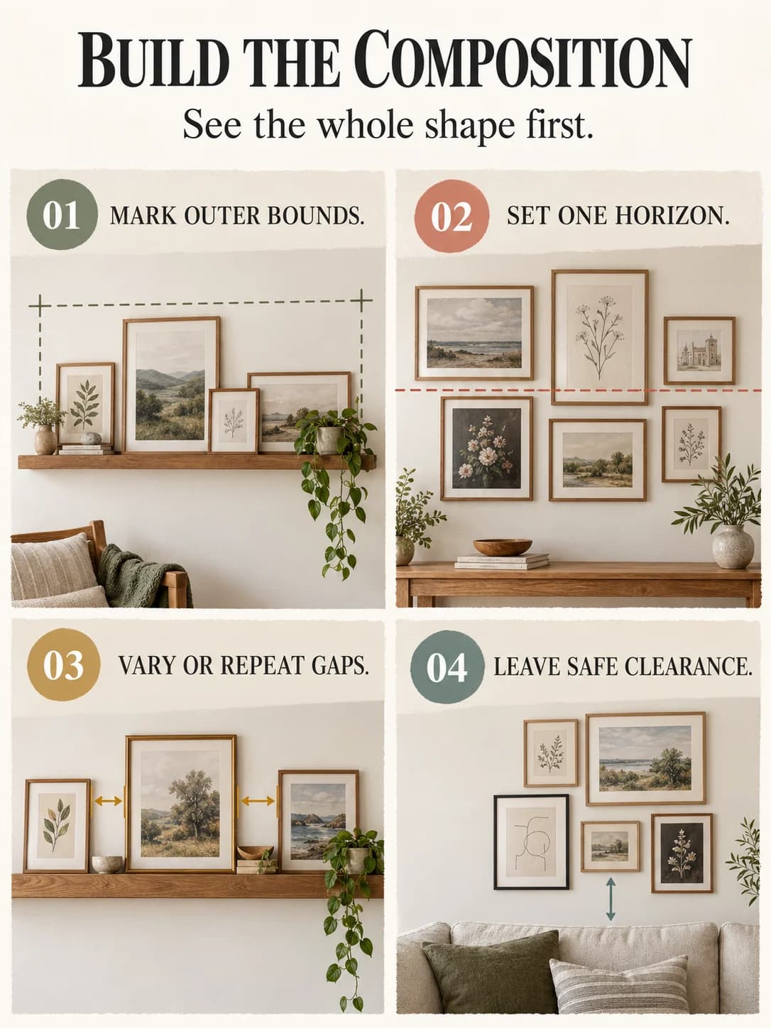 BUILD THE COMPOSITION guide for picture ledge vs gallery wall