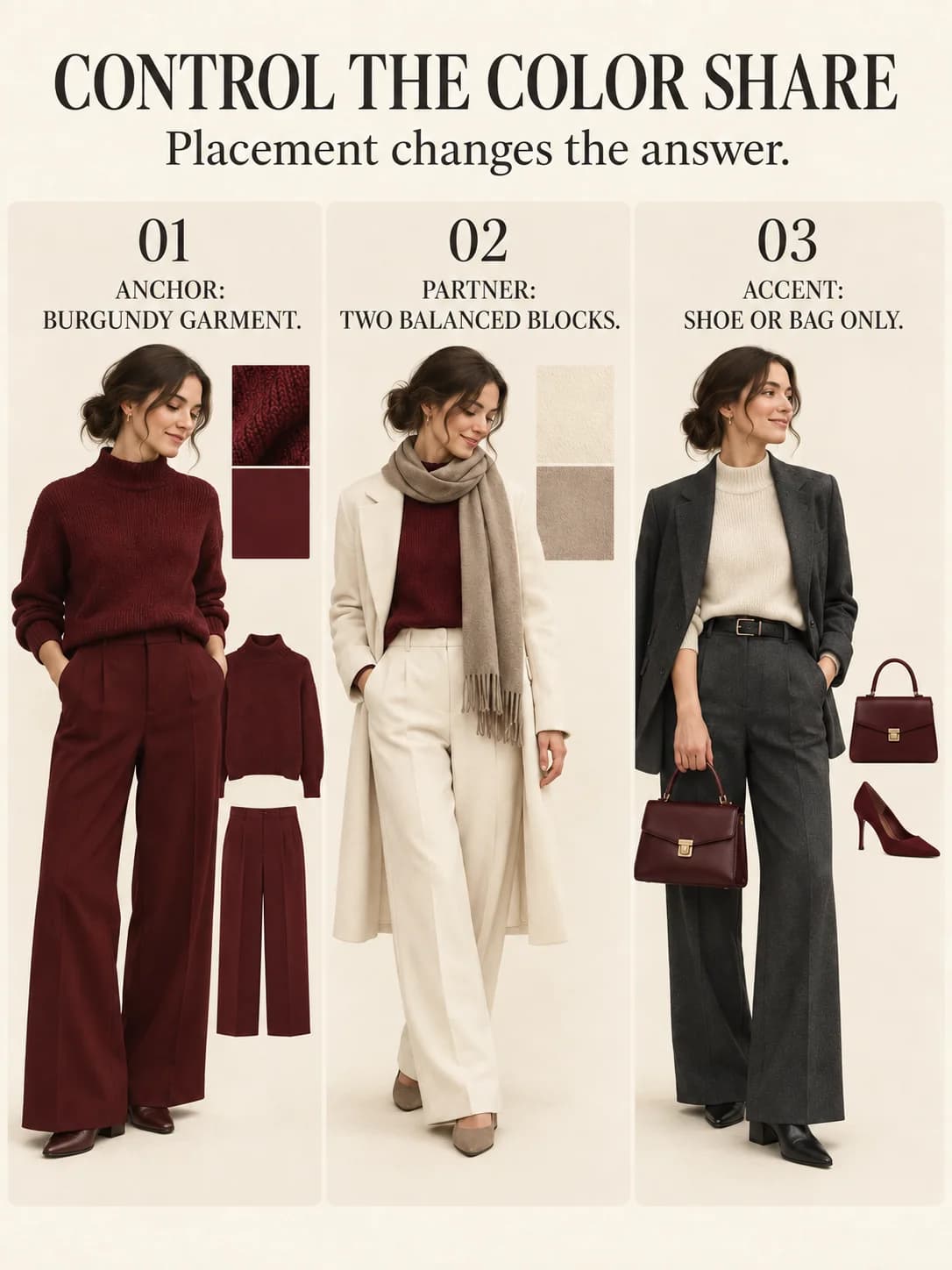 CONTROL THE COLOR SHARE guide for what colors go with burgundy clothes