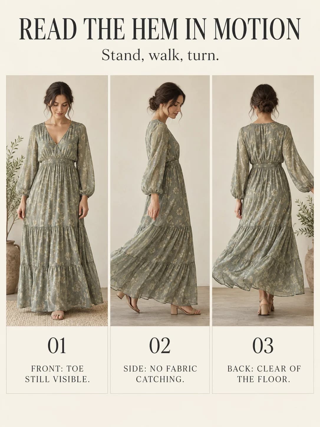 READ THE HEM IN MOTION guide for what shoes to wear with a maxi dress
