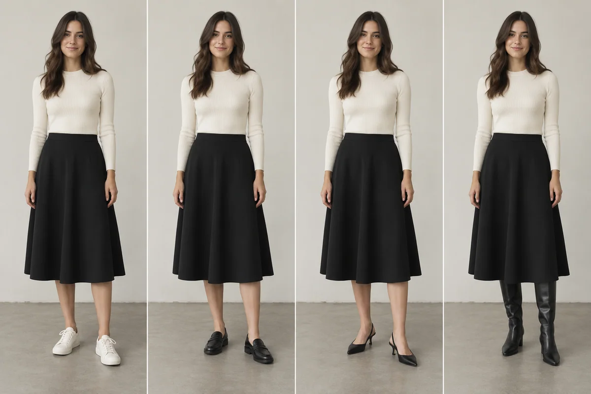Controlled comparison for what shoes to wear with a midi skirt