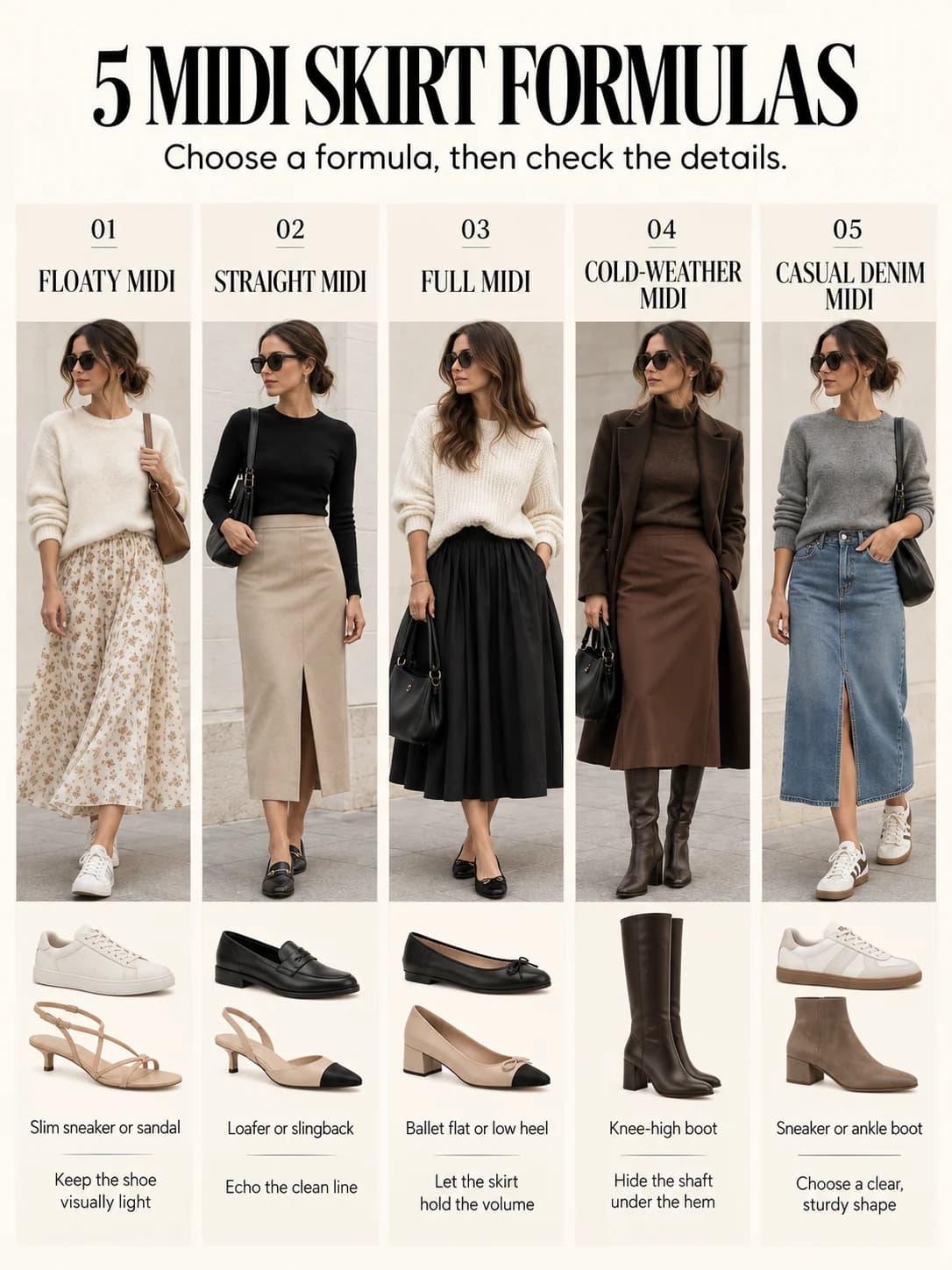 Educational guide: 5 midi skirt formulas
