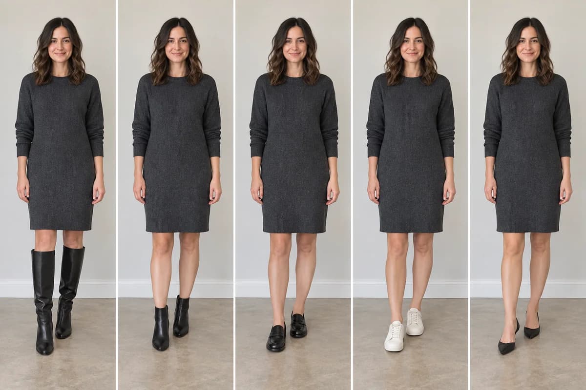 Controlled comparison for what shoes to wear with a sweater dress