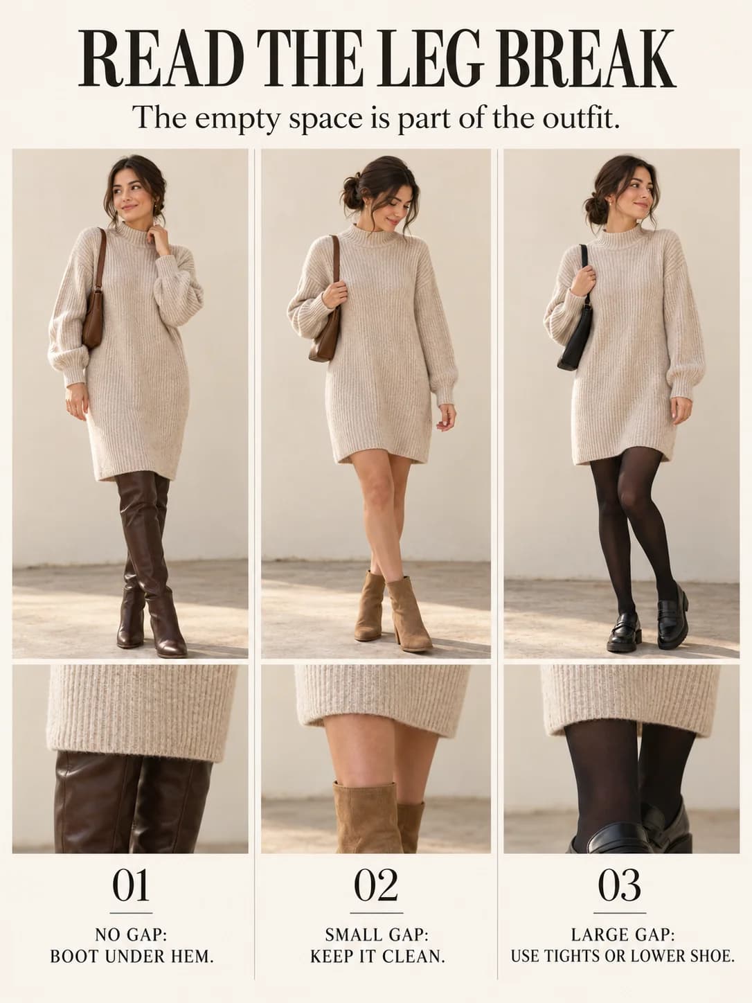 READ THE LEG BREAK guide for what shoes to wear with a sweater dress
