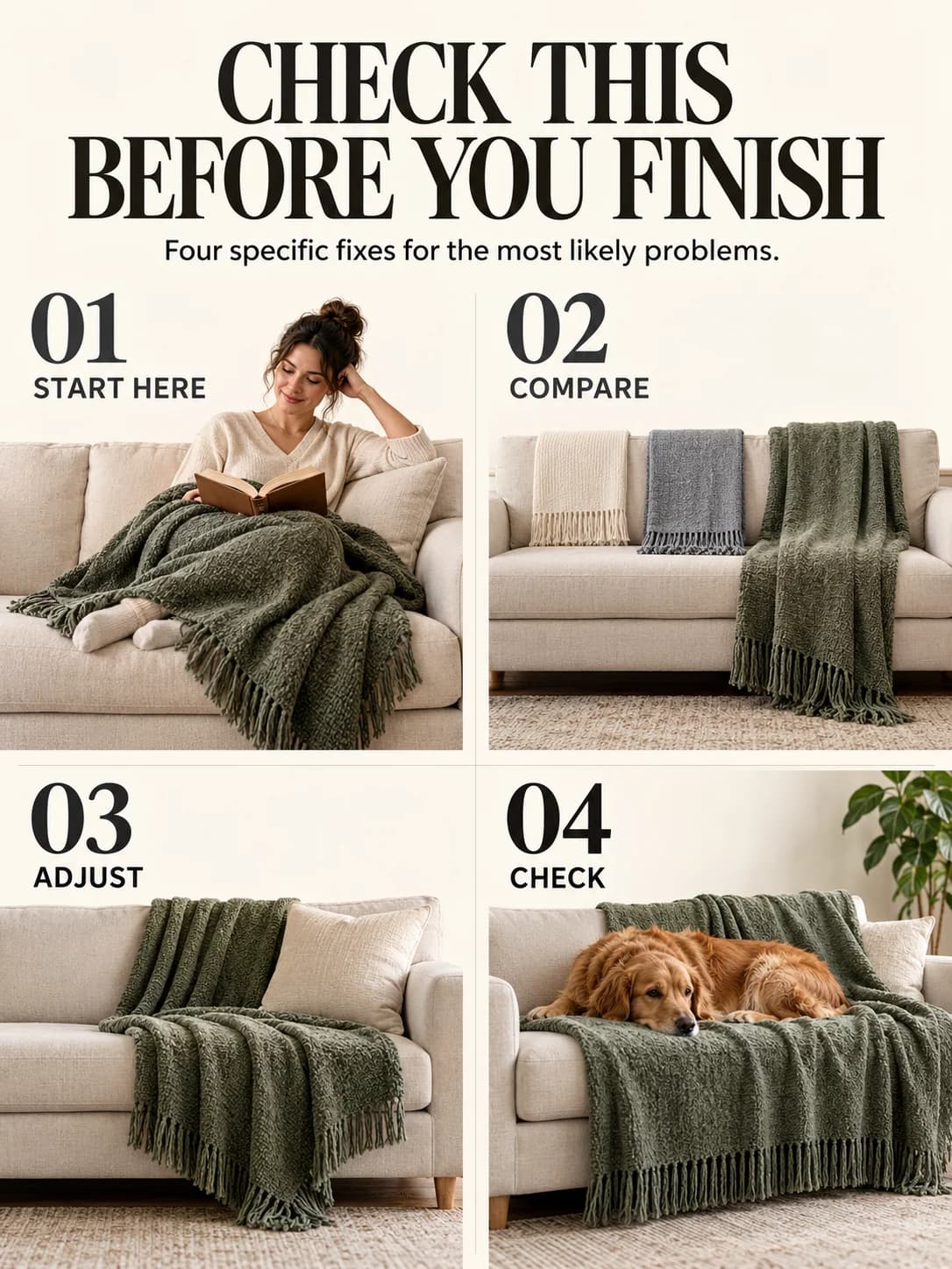 Educational guide for what size throw blanket for sofa: Four specific fixes for the most likely problems.