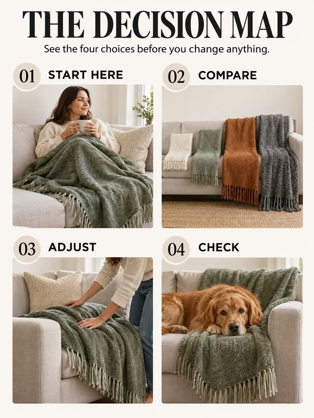Educational guide for what size throw blanket for sofa: See the four choices before you change anything.