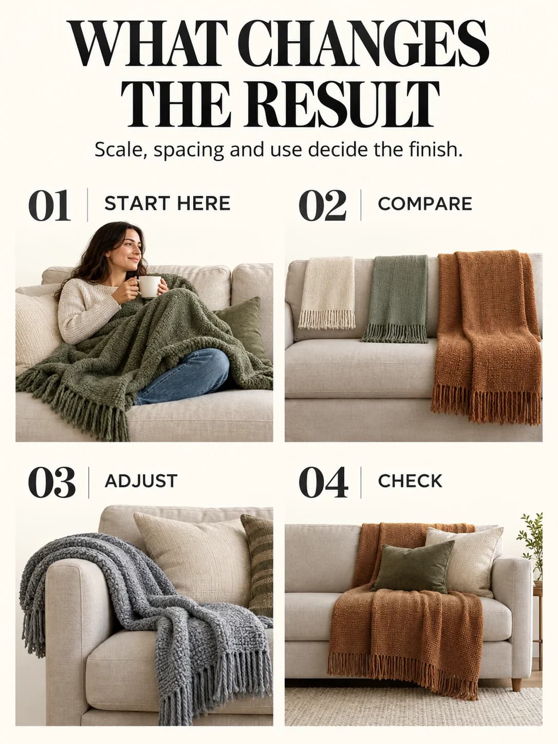 Educational guide for what size throw blanket for sofa: Scale, spacing and use decide the finish.
